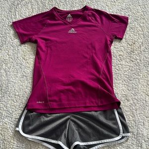 Adidas shirt, justice shorts. 2 pc set